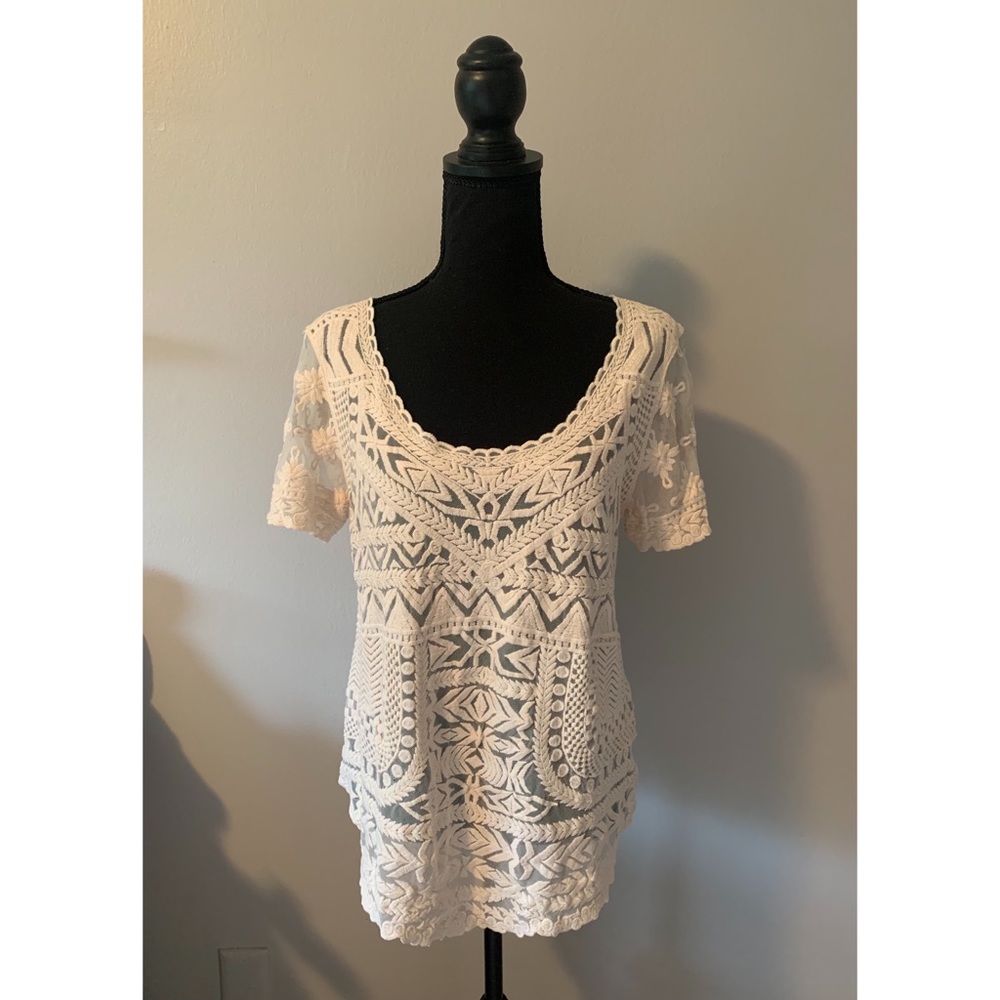 Meadow Rue Anthropologie embroidered lace blouse